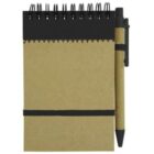 Spiral-bound notebook and pen with a black band and top accent.