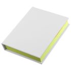 White book with bright yellow pages, seen from a slight angle.
