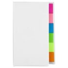 White notebook with colorful tabs on the right side.