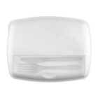 White plastic cutlery tray with fork and knife compartments.