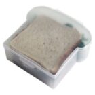 Sandwich in a transparent plastic container with a closed lid.
