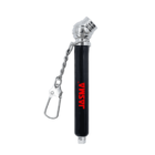 Handheld tire pressure gauge with a keychain and JASMA written in red on the side.