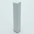 A tall, plain white rectangular cardboard box standing upright on a white surface.