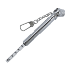 Silver tire pressure gauge with a chain and clip, showing measurement markings on the stick.