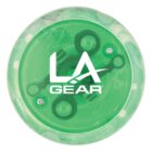 Green LA Gear yo-yo with white logo and visible inner mechanisms.