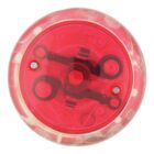 Red translucent yo-yo with visible internal mechanisms, viewed from above.