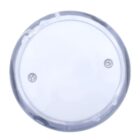 Round white device with clear edge and two visible screws on the front.