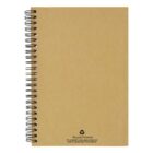Brown spiral notebook with a recycled material symbol at the bottom.