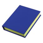 Bright blue book with a yellow-green page edge, closed and shown from an angle.