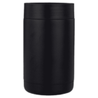 A black, cylindrical insulated tumbler with a smooth surface and a wide opening at the top, suitable for hot or cold beverages. The design is sleek and minimalist, with no visible branding or markings.