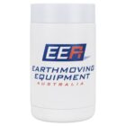White insulated drink holder with the logo EEA above the text Earthmoving Equipment Australia.