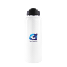 White water bottle with a blue palm tree logo and Terry Swimmers text on the front.