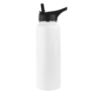 White water bottle with a black cap and flip-up straw, shown on a plain background.