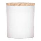 White cylindrical container with a light wooden lid, shown on a white background.