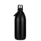 Matte black insulated water bottle with a silver cap and a black carrying handle.