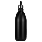 Matte black reusable water bottle with a silver cap and carrying loop, on a white background.