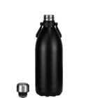 Matte black insulated water bottle with a metal cap placed beside it.