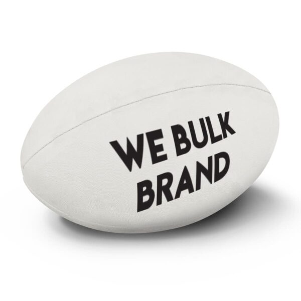 A white rugby ball with the text WE BULK BRAND in bold black letters on one side. The ball is shown against a plain, light background.