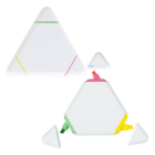 The Triangle Customised Highlighters form a larger white triangle, each unit shaped to fit its own corner with green, pink, and yellow tips.