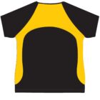 Black and yellow short-sleeve shirt, back view.