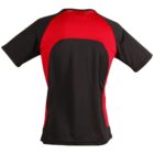 Black and red short-sleeve sports shirt with a simple, modern design.