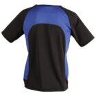 Back view of a black and blue short-sleeve athletic shirt.