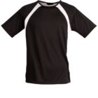 Black and white raglan t-shirt on a plain white background.