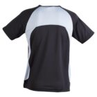Black T-shirt with light gray panels and short sleeves, shown from the back.