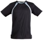 Black short-sleeve athletic shirt with light gray side panels.