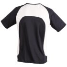 Black and white short-sleeve athletic shirt, back view.