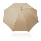 Beige umbrella fully opened, viewed from above against a white background.