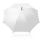 A plain white umbrella fully opened, viewed from above against a white background.