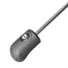 Close-up of a black and silver car windshield wiper arm with a triangular button.