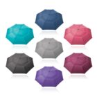 Eight colorful umbrellas arranged in two rows on a white background.