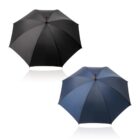 A black umbrella and a blue umbrella on a white background.