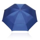 Blue umbrella fully opened, viewed from above against a white background.