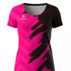 Ladies Sublimated Tee Shirt, short sleeves, pink & black brushstroke design.