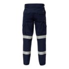Navy blue cargo pants with reflective bands on the legs, shown from the back.