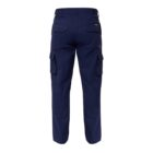 Navy blue cargo pants with multiple pockets, shown from the back.
