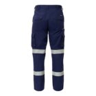Navy blue work pants with reflective stripes and multiple pockets, shown from the back.