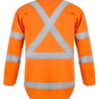 Orange safety shirt with reflective stripes in an X pattern on the back.