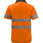 Back view of an orange safety shirt with two horizontal reflective stripes.