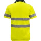 Yellow hi-vis polo shirt with two horizontal reflective stripes, shown from the back.