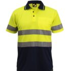 Hi-vis yellow and navy polo shirt with reflective stripes and a front chest pocket.
