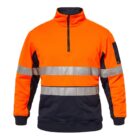 Bright orange safety jacket with reflective stripes and navy accents.