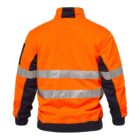 Bright orange reflective safety jacket with black sleeves and two silver horizontal stripes.