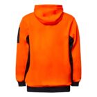 Orange hoodie with black side panels, shown from the back.