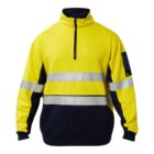 Yellow and black high-visibility pullover with reflective stripes and a half-zip collar.