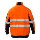 Orange and navy jacket with reflective stripes on the back.