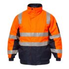 High-visibility orange and navy jacket with reflective stripes.